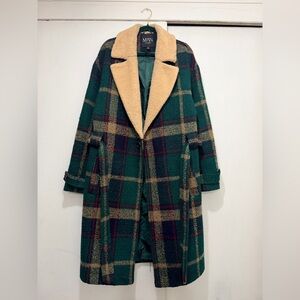 BooHooMAN Green Plaid Wool Coat